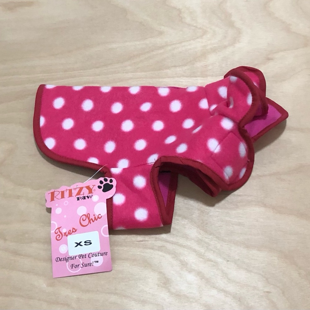Ritzy Paw Pink White Polka Dot Dog Fleece Sweater XS